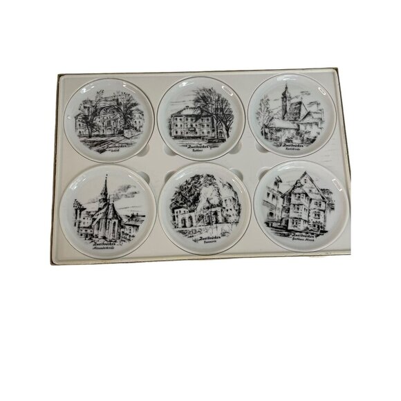 Fürstenberg Porzellan 6 Coasters Zweibrücken Landmarks White Black West Germany - Picture 2 of 11
